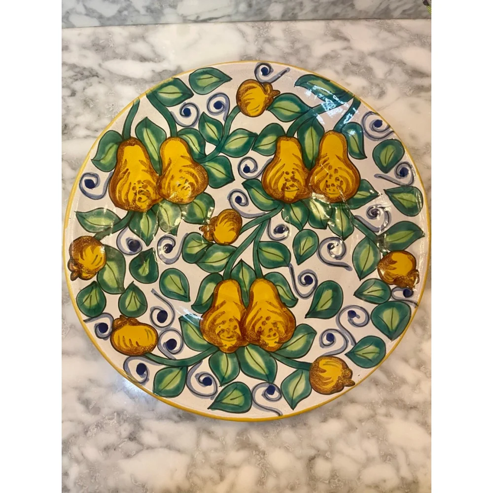 Giardini Aldini Hand Painted Pear Platter 14” Majolica Style Mexico Large Plate